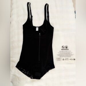 Black Shapewear Bodysuit with Front Zipper